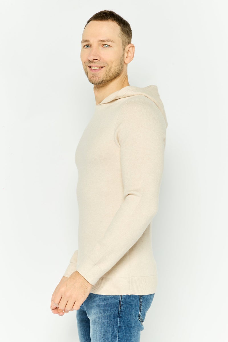 Threadbare هودي رجالي بأكمام طويلة سادة، بيج - Image 2