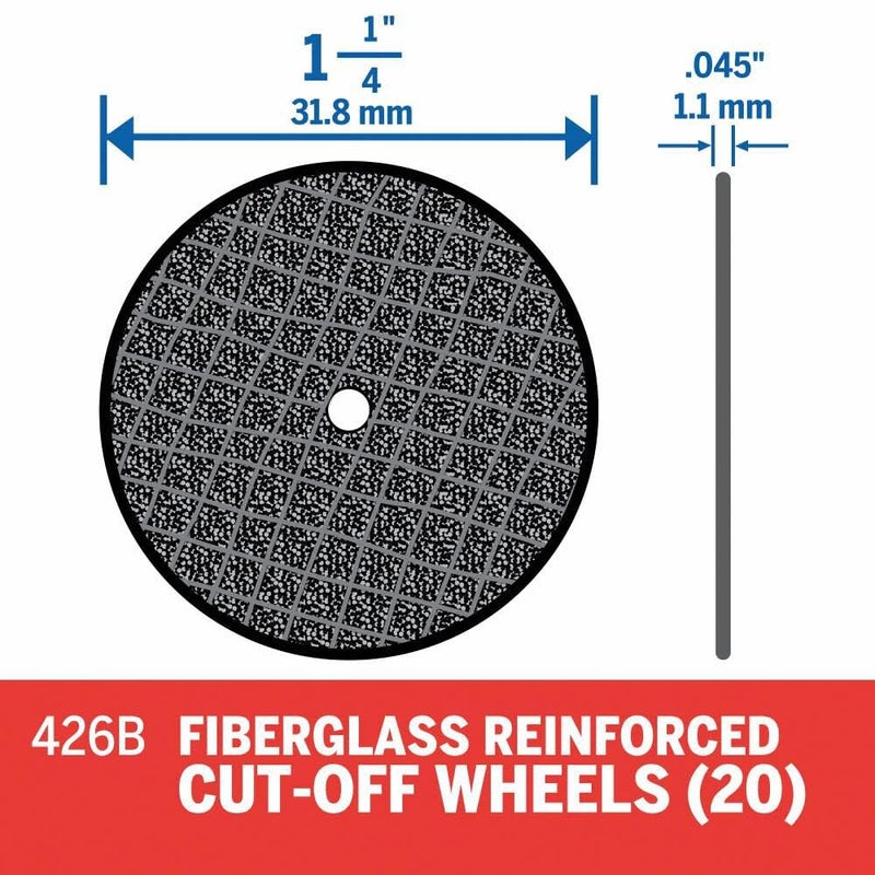 Dremel 426B Fiberglass Reinforced Cut-Off Wheels, 1-1/4-Inch (.045 mm) Wheel Diameter, Rotary Tool Cutting Disc Accessory, 20 Pieces, Silver - Image 2