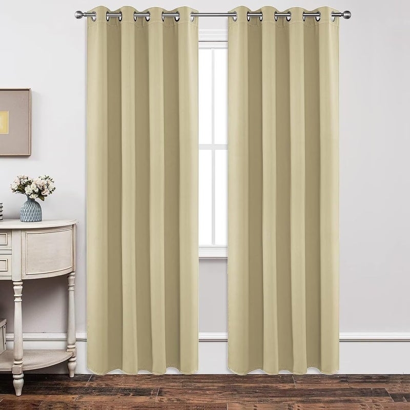 Joydeco Blackout Curtains 108 Inch Length 2 Panels Set Thermal Insulated Long Curtains Drapes 2 Burg Room Darkening Grommet Drapes for Living Room Bedroom Window W52 x L108 Inch Beige