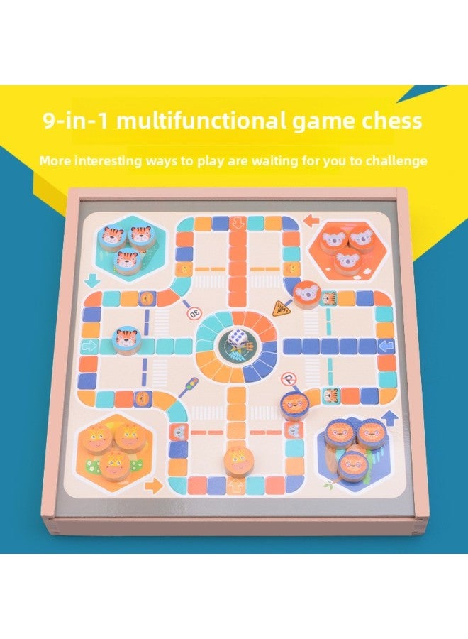 Large Nine-in-One Checkers Flying Chess Multifunctional Gobang Go Chess Children's Early Education Educational Board Game For Students-Color:BTE-5 In One Jump + Fly + Risk + Bucket + Five  - Image 3