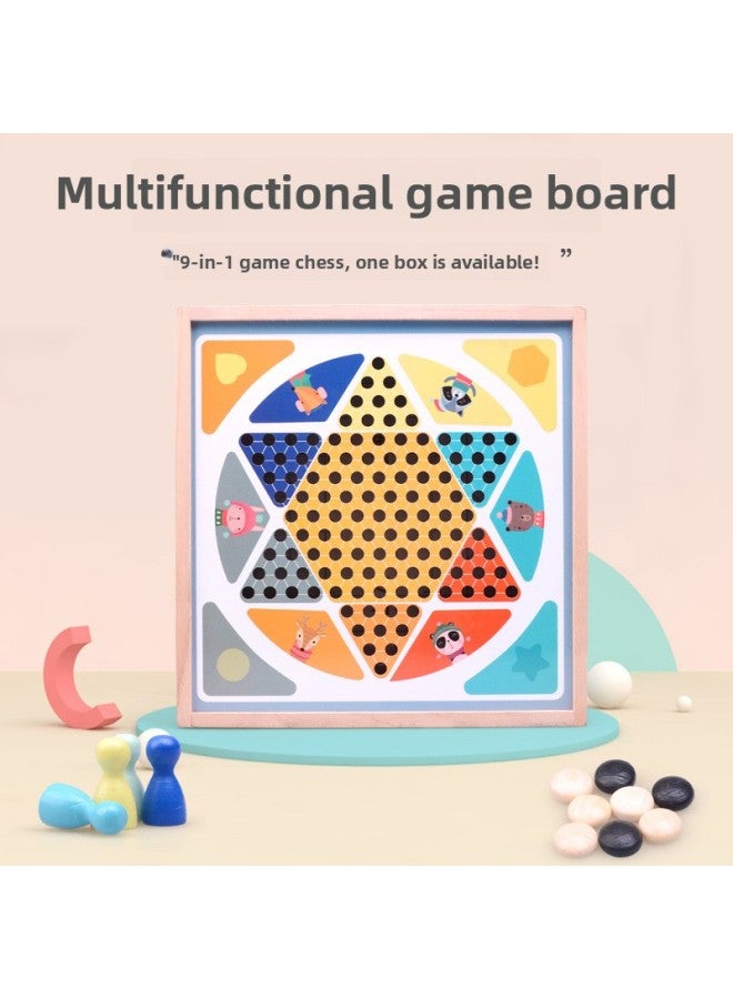 Large Nine-in-One Checkers Flying Chess Multifunctional Gobang Go Chess Children's Early Education Educational Board Game For Students-Color:BTE-5 In One Jump + Fly + Risk + Bucket + Five  - Image 4