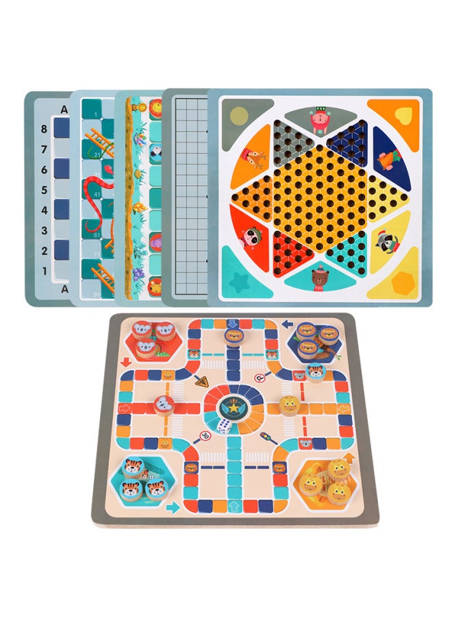 Large Nine-in-One Checkers Flying Chess Multifunctional Gobang Go Chess Children's Early Education Educational Board Game For Students-Color:BTE-5 In One Jump + Fly + Risk + Bucket + Five  - Image 5