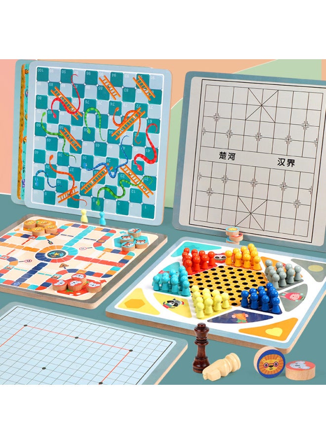 Large Nine-in-One Checkers Flying Chess Multifunctional Gobang Go Chess Children's Early Education Educational Board Game For Students-Color:BTE-5 In One Jump + Fly + Risk + Bucket + Five  - Image 2