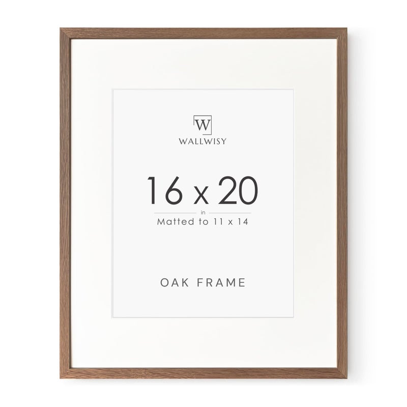 wallwisy 16x20 Picture Frame, Solid Oak 16 x 20 Picture Frame with Mat, 16x20 Natural Wood Frame for Wall Art Photo, (Walnut Set of 1) - Image 1