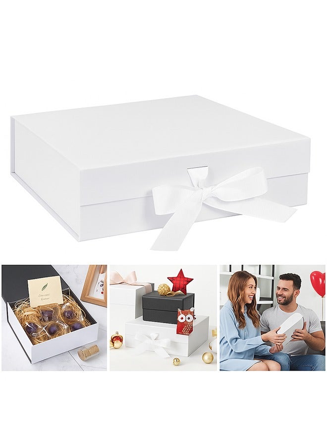 Gift Box, White Small Gift Box with Ribbon, Folding Gift Boxes for Presents With Lid, Suitable for Festival, Birthday, Anniversary, etc 23x17x7cm - Image 1