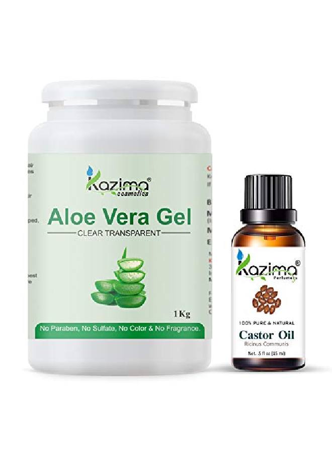 KAZIMA Combo of Aloe Vera Gel 1Kg & Castor Carrier Oil 15ml 100% Pure & l for Skin Face Acne Scars Hair Moisturizer & Dark Circles (Combo of 2)  - Image 2