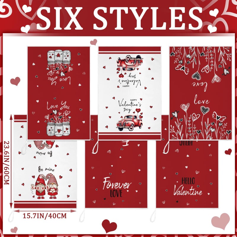Bencailor 6 Pcs Valentines Kitchen Towels Decor Heart Plaid Truck Gnome Dish Hand Tea Towels Holiday Bathroom Decorations for Valentines Gifts Party Supplies(Dark Red,Cute) - Image 5