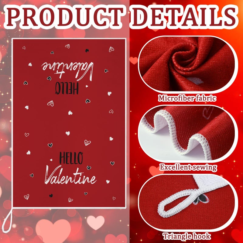 Bencailor 6 Pcs Valentines Kitchen Towels Decor Heart Plaid Truck Gnome Dish Hand Tea Towels Holiday Bathroom Decorations for Valentines Gifts Party Supplies(Dark Red,Cute) - Image 3
