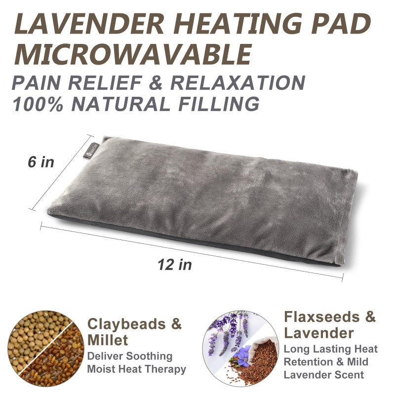 RelaxCoo Heating pad Microwavable with Washable Cover 6 * 12" Microwave Moist Heat Pad for Neck Shoulder, Cramps, Back Pain Relief, Warm Compress Rice Bean Bag Hot Pack for Muscles, Joints, Lavender - Image 2
