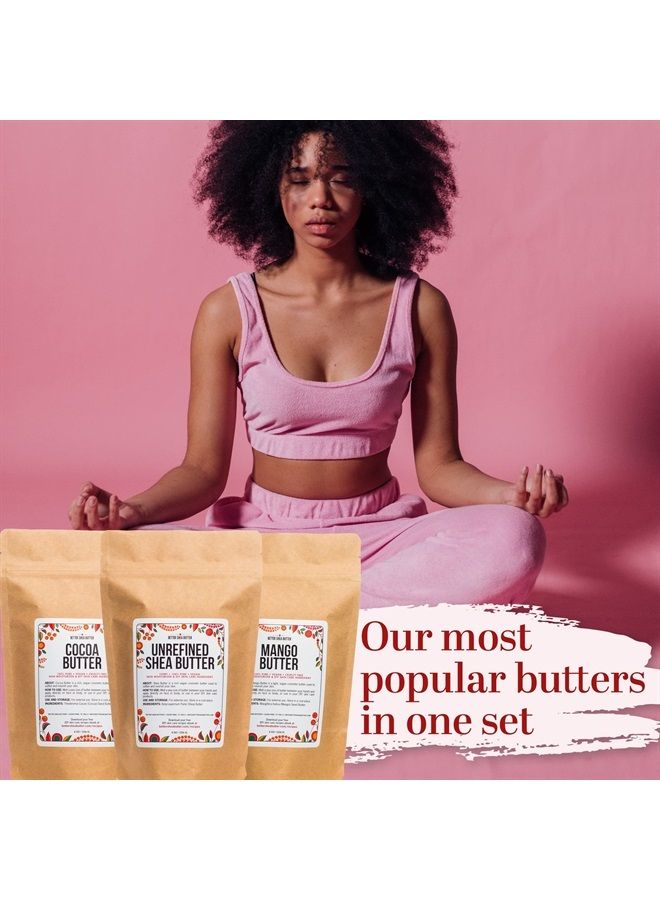 Better Shea Butter Set of Raw Shea Butter, Raw Mango Butter, Unrefined Cocoa Butter For Soap Making and DIY Body Butters, Lip Balms, Body Lotions - Each Jar is 8 oz Making 24 oz Total (3-Bar Set) - Image 2