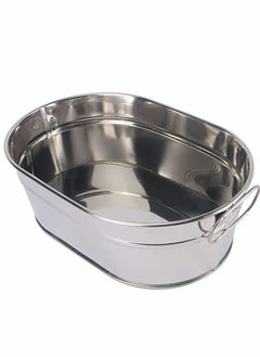 Y&D Oval Galvanized Metal Tub Soda Bee, Wine Ice Holder Portable Party Drink Chiller, Chiller Seafood Storage Bucket Bin Succulent Planter Silver  - Image 1
