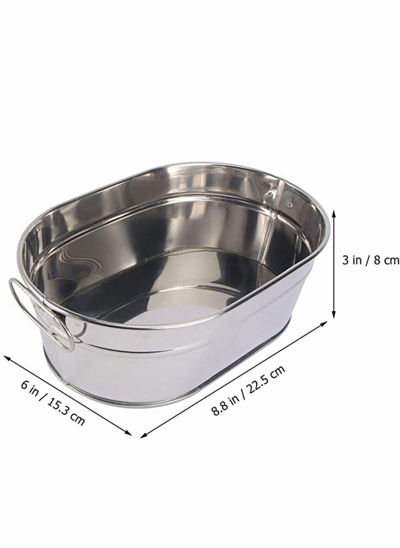 Y&D Oval Galvanized Metal Tub Soda Bee, Wine Ice Holder Portable Party Drink Chiller, Chiller Seafood Storage Bucket Bin Succulent Planter Silver  - Image 4