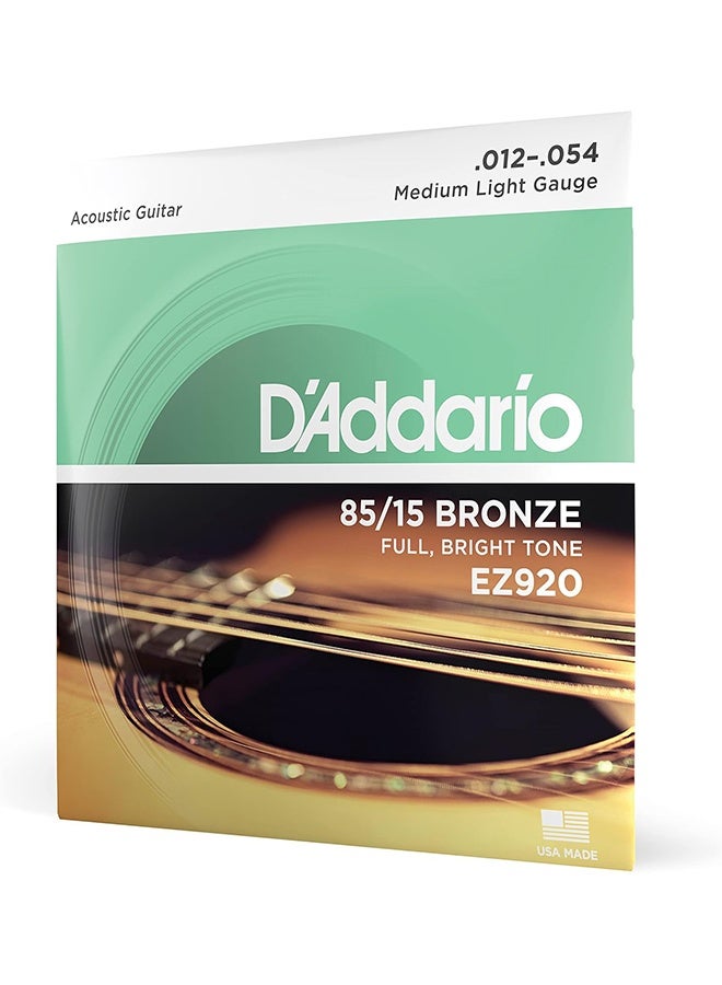 د'اداريو أوتار الجيتار - أوتار الجيتار الصوتي - 85/15 برونز - لجيتار 6 أوتار - نغمة كاملة ومشرقة - EZ920 - متوسط خفيف، 12-54 - Image 1