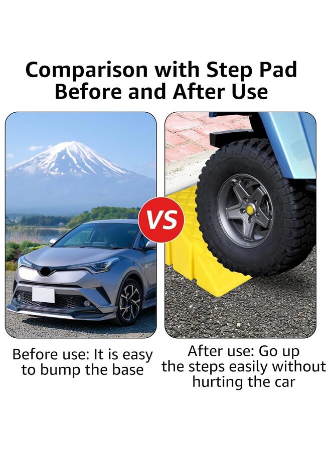 2 قطعة من منحدرات الرصيف المحمولة خفيفة الوزن مع فتحات منحدر عتبة بلاستيكي شديد التحمل لممرات السيارات ومنصات التحميل والدراجات النارية والكراسي المتحركة 6000 رطل 9.8 بوصة طول × 10.6 بوصة عرض × 4.3 بوصة ارتفاع - أسود + أصفر - Image 4