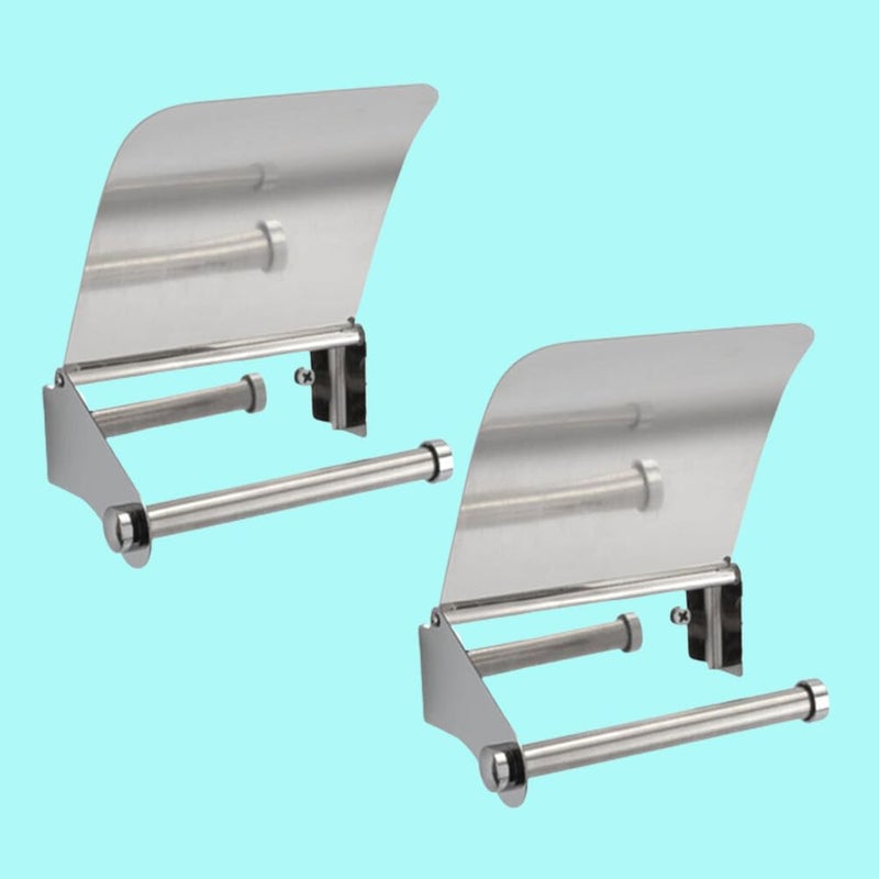 MLD MLD TPSH005 Toilet Tissue Paper Roll Holder Paper Holders with Cover Lid for Bathroom (Material- Stainless Steel, Silver) Pack of -2