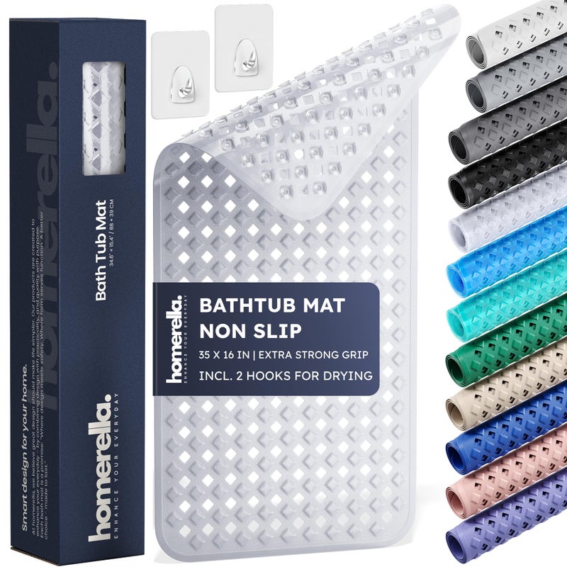 Homerella Bathtub Mat Non Slip 35x16 - homerellaÂ® Bath Mat Incl. Hooks for Drying, Extra Long, 100% BPA Free, Shower Mat Non Slip Anti Mold, Machine Washable, Shower Mats for Inside Shower Mildew Resistant - Image 1