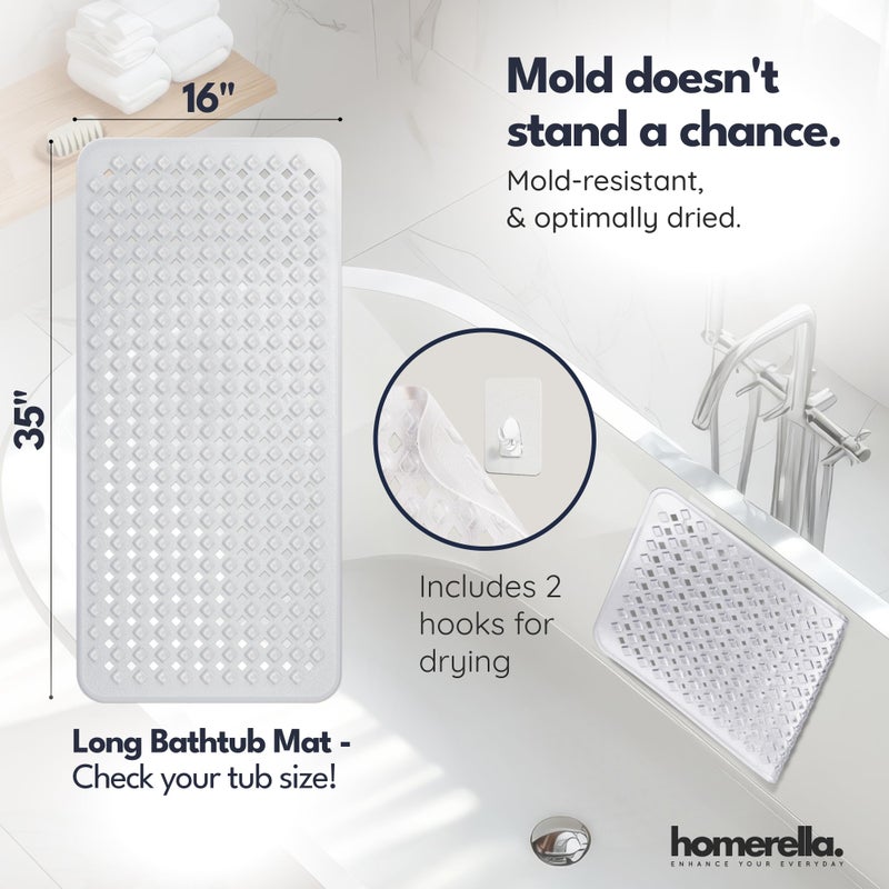 Homerella Bathtub Mat Non Slip 35x16 - homerellaÂ® Bath Mat Incl. Hooks for Drying, Extra Long, 100% BPA Free, Shower Mat Non Slip Anti Mold, Machine Washable, Shower Mats for Inside Shower Mildew Resistant - Image 3