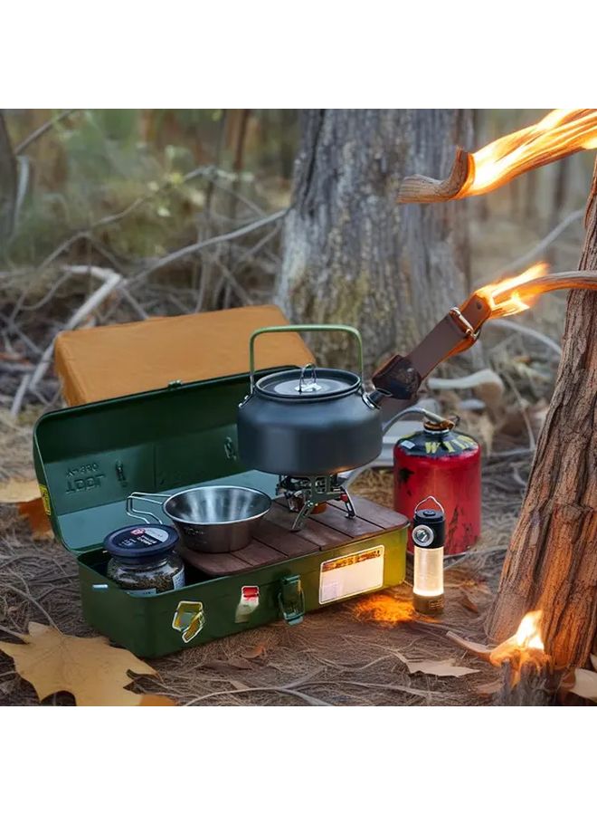 Army Green Portable Metal Camping Toolbox with Hand Guard Outdoor Storage Organizer - Image 2