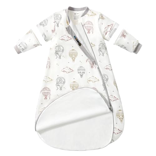 usbettas Baby Sleep Sack 6–12 Months, Cotton Sleep Sack with Detachable Long Sleeves, 1.0 TOG Wearable Blanket for Cooler Nights, 2-Way Zipper Toddler Sleeping Sack with Temperature Strip, Hot Air Balloon - Image 1