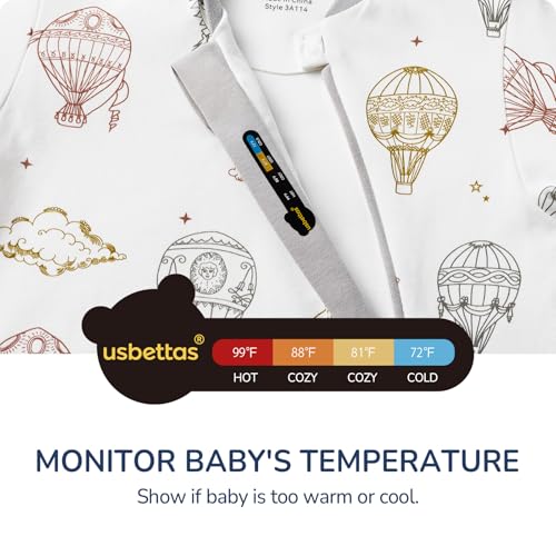 usbettas Baby Sleep Sack 6–12 Months, Cotton Sleep Sack with Detachable Long Sleeves, 1.0 TOG Wearable Blanket for Cooler Nights, 2-Way Zipper Toddler Sleeping Sack with Temperature Strip, Hot Air Balloon - Image 5