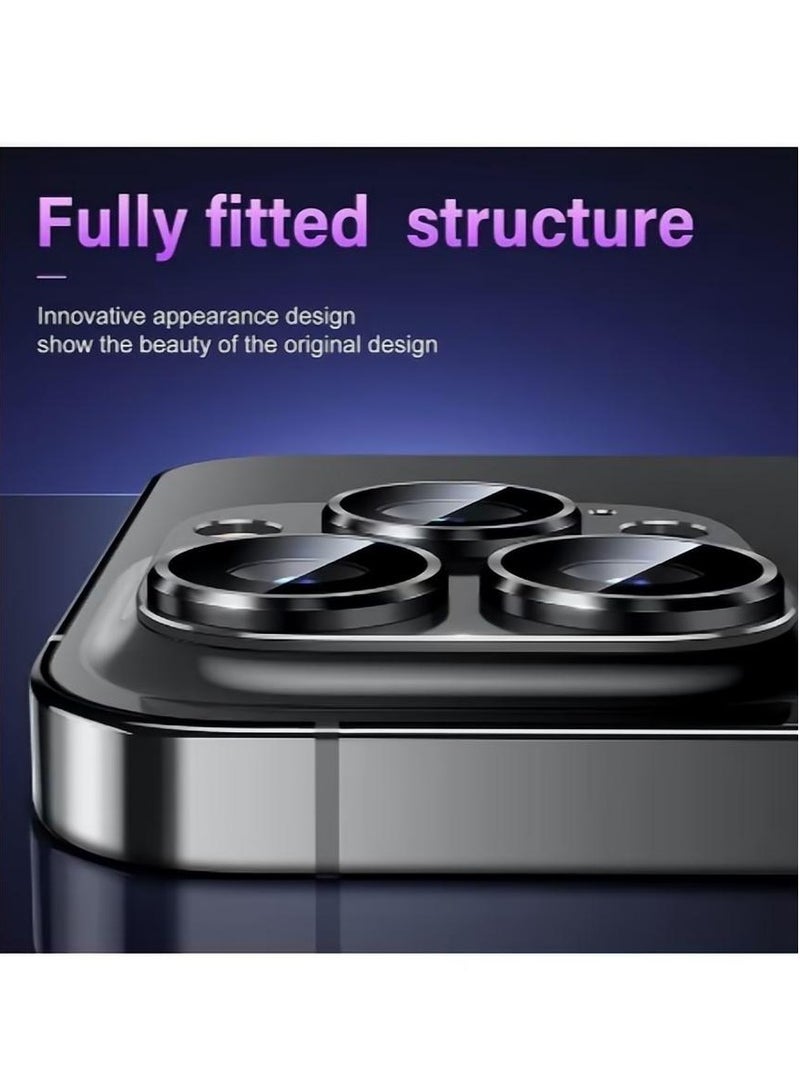 For iPhone 14 Pro/iPhone 14 Pro Max Camera Lens Protector 9H Tempered Glass Camera Cover Screen Metal Ring Case Friendly Scratch Resistant Easy to Install - Black  - Image 5