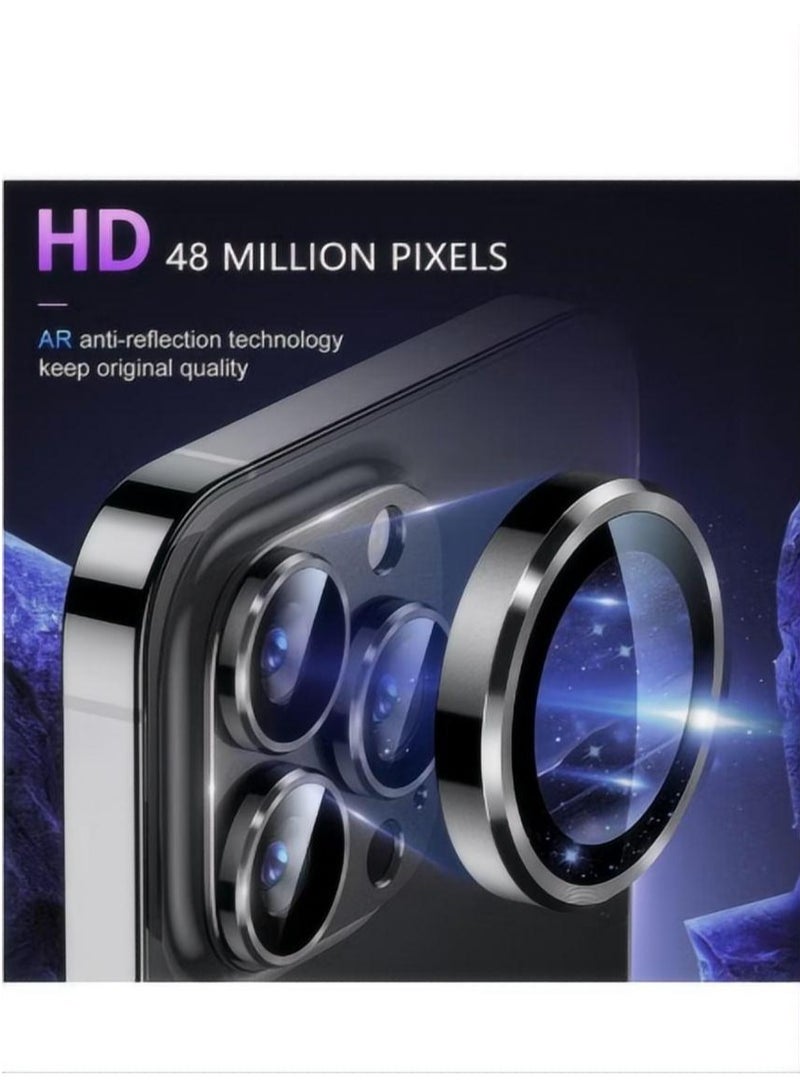For iPhone 14 Pro/iPhone 14 Pro Max Camera Lens Protector 9H Tempered Glass Camera Cover Screen Metal Ring Case Friendly Scratch Resistant Easy to Install - Black  - Image 3