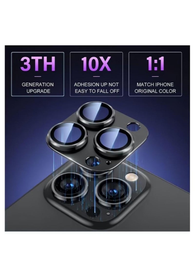 For iPhone 14 Pro/iPhone 14 Pro Max Camera Lens Protector 9H Tempered Glass Camera Cover Screen Metal Ring Case Friendly Scratch Resistant Easy to Install - Black  - Image 2