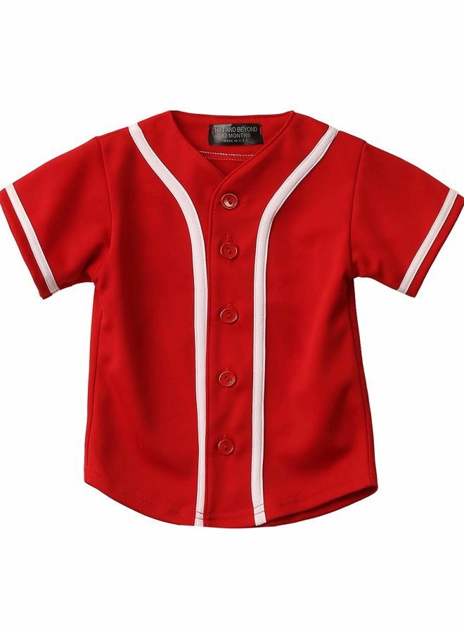 Hat and Beyond Kids Baseball Button Down Jersey (12M, 05up01_red/White), 05up01_red/White, 12 - Image 1