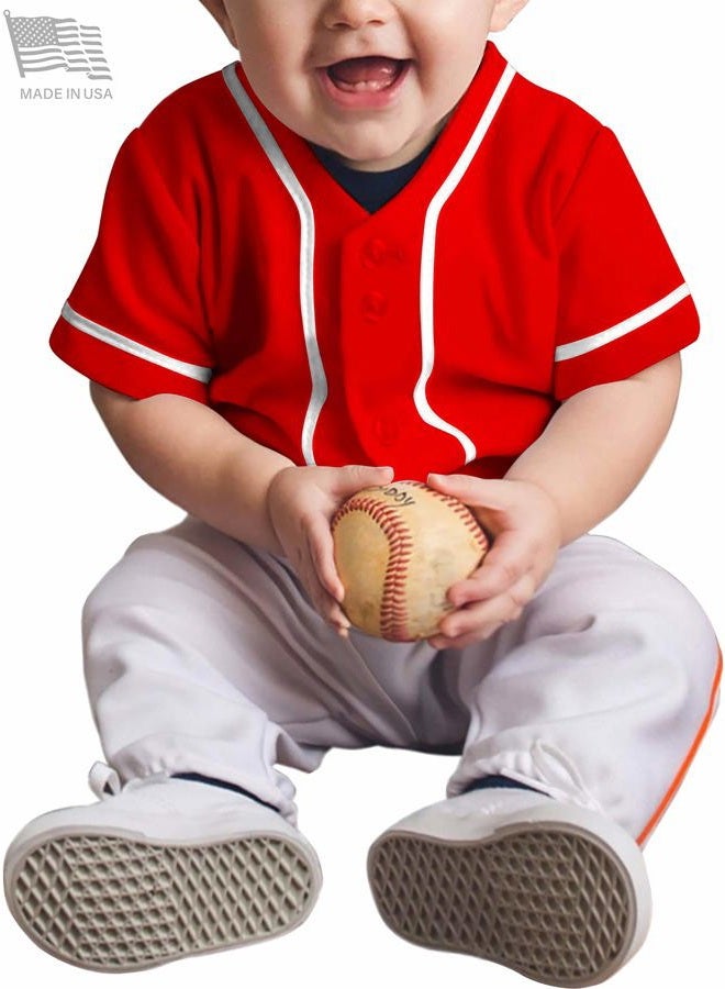 Hat and Beyond Kids Baseball Button Down Jersey (12M, 05up01_red/White), 05up01_red/White, 12 - Image 2