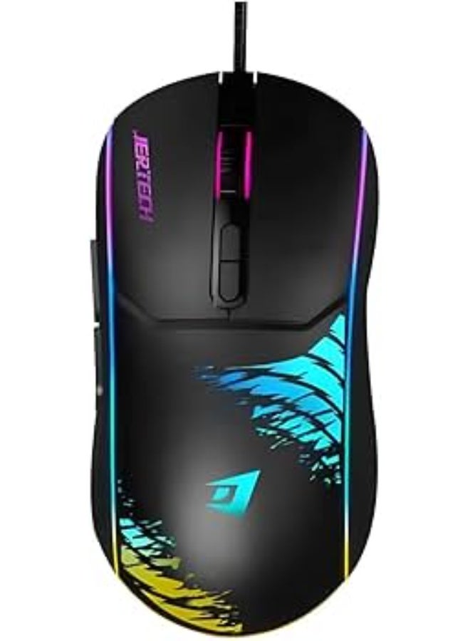 جيرتك ماوس الألعاب XP14 RGB – مستشعر بصري بدقة 3600-4800 نقطة في البوصة (DPI)، معدل استجابة 1000 هرتز، ماوس ألعاب سلكي بمنفذ USB، إضاءة RGB Chroma بـ 16.8 مليون لون، 7 أزرار قابلة للبرمجة، كابل مضفر، تصميم مريح يناسب اليدين (لليمين واليسار)، عمر افتراضي يصل إلى 80 مليون نقرة، ماوس مخصص لألعاب FPS وMMO والرياضات الإلكترونية على أجهزة الكمبيوتر بنظام Windows. - Image 1
