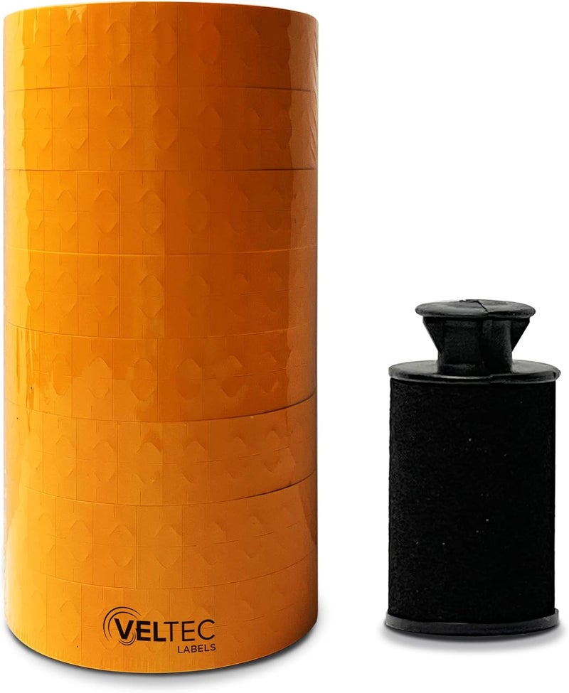 Veltec Orange Labels for Monarch 1131 One-Line Price Gun – 1 Sleeve, 20,000 Labels, Pricemarking with Security Slits and Free Ink Roller - Image 1