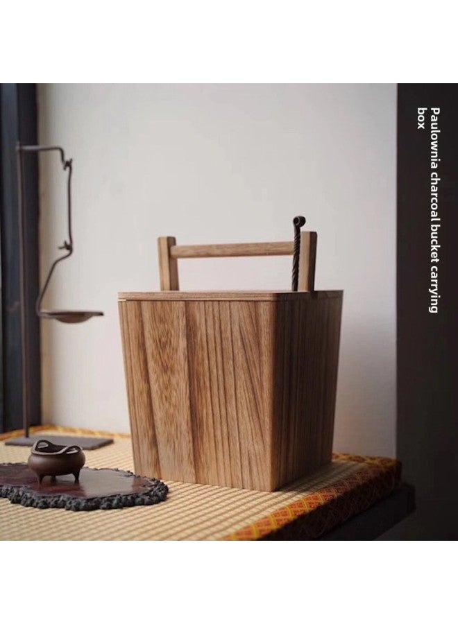 Four Idle Hall Tung Wood Charcoal Bucket Lifting Box Wooden With Lid Charcoal Cage Carbon Box Chinese Storage Box Tea Ceremony Accessories Charcoal Chopsticks-Color:20x20cm-Capacity:Charcoal Chopsticks Will Be Given Randomly And Designated Selection Will Not Be Accepted - Image 2