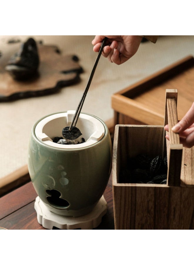 Four Idle Hall Tung Wood Charcoal Bucket Lifting Box Wooden With Lid Charcoal Cage Carbon Box Chinese Storage Box Tea Ceremony Accessories Charcoal Chopsticks-Color:20x20cm-Capacity:Charcoal Chopsticks Will Be Given Randomly And Designated Selection Will Not Be Accepted - Image 4