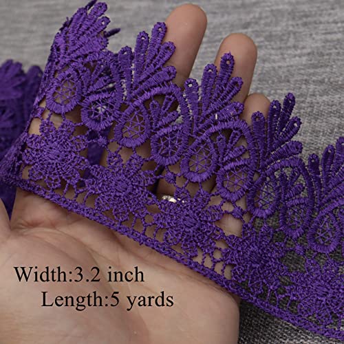 AIETSYEI Purple Lace Trim 5 Yards Wide Venise Lace Ribbon Embroidered Edge Trim for Sewing DIY Crafts Wedding Applique Home Decor - Image 2