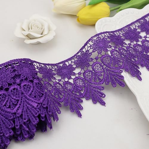 AIETSYEI Purple Lace Trim 5 Yards Wide Venise Lace Ribbon Embroidered Edge Trim for Sewing DIY Crafts Wedding Applique Home Decor - Image 1