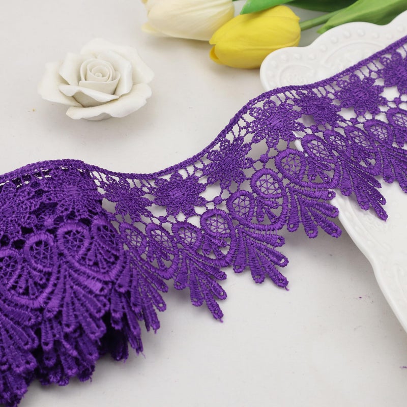 AIETSYEI Purple Lace Trim 5 Yards Wide Venise Lace Ribbon Embroidered Edge Trim for Sewing DIY Crafts Wedding Applique Home Decor - Image 5