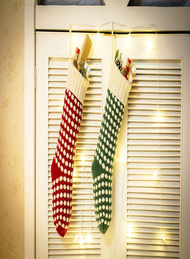 Owlgift 2 Pack 18” Burlap Christmas Stocking, Xmas Fireplace Hanging Stockings for DIY Christmas Party Decoration, Holiday Décor (One Size, Green & Red Dot) - Image 2