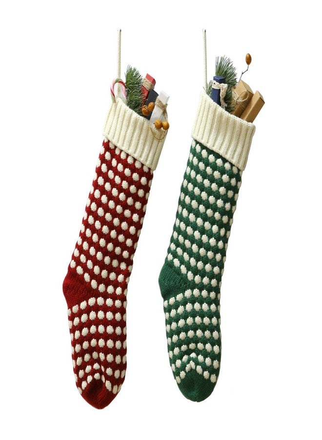 Owlgift 2 Pack 18” Burlap Christmas Stocking, Xmas Fireplace Hanging Stockings for DIY Christmas Party Decoration, Holiday Décor (One Size, Green & Red Dot) - Image 1