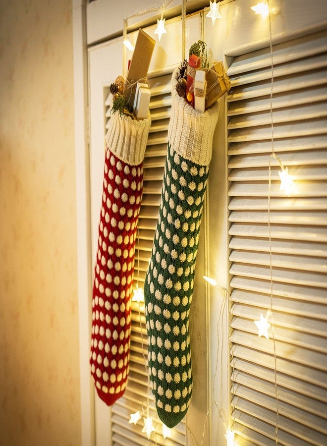 Owlgift 2 Pack 18” Burlap Christmas Stocking, Xmas Fireplace Hanging Stockings for DIY Christmas Party Decoration, Holiday Décor (One Size, Green & Red Dot) - Image 4