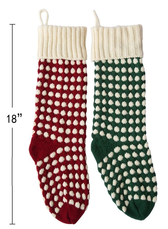 Owlgift 2 Pack 18” Burlap Christmas Stocking, Xmas Fireplace Hanging Stockings for DIY Christmas Party Decoration, Holiday Décor (One Size, Green & Red Dot) - Image 3