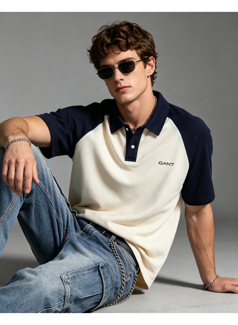GANT Unisex Short Sleeve Raglan Polo Shirt Casual Daily Wear Off‑White Navy - Image 3