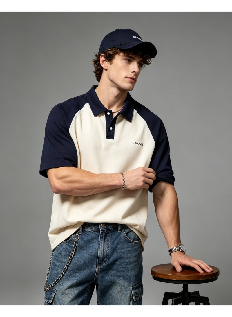 GANT Unisex Short Sleeve Raglan Polo Shirt Casual Daily Wear Off‑White Navy - Image 5