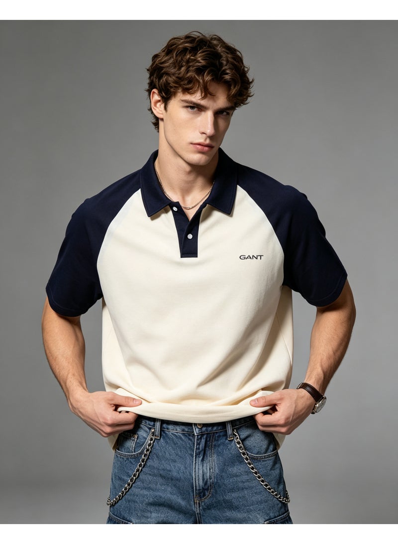 GANT Unisex Short Sleeve Raglan Polo Shirt Casual Daily Wear Off‑White Navy - Image 1