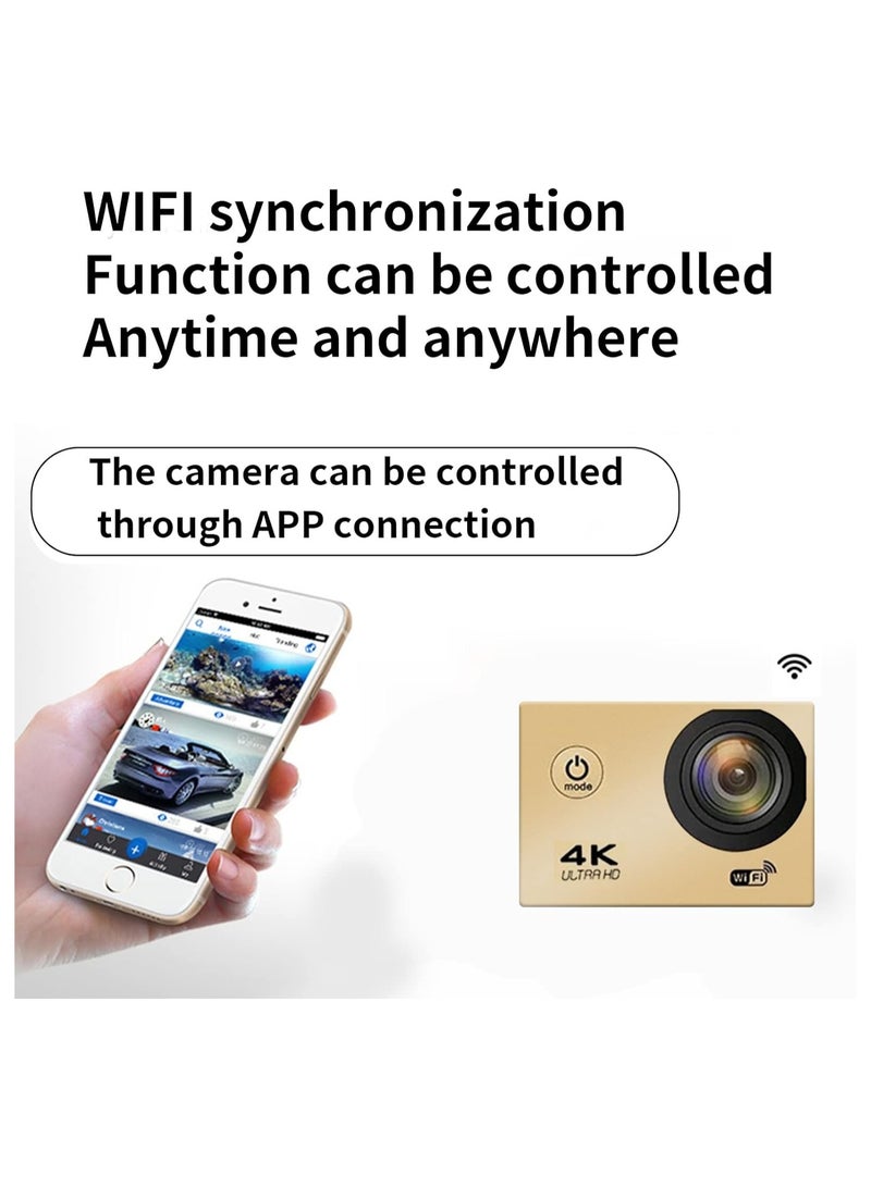 4K Ultra HD Action Camera, 30FPS Anti-Shake EIS Action Camera, 30M Waterproof Underwater Camera with Remote Control and Waterproof Case, LCD Screen Support WiFi and 170 Degree Wide Angle - Image 3