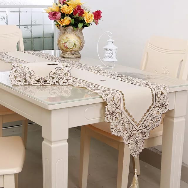 MONKDECOR Satin Embroidery Dining Table Runner (Size-15x70 Inches) D1 Grey - Image 5