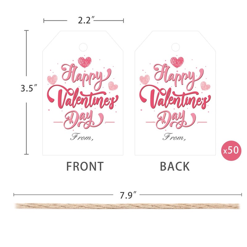 Aukolass Happy Valentines Day Tags, Valentines Day Gift Tags with String for Sweet Themed Party or Valentine' Day Thank You Gift Tags Great for Party Favors (Happy Valentine) - Image 2