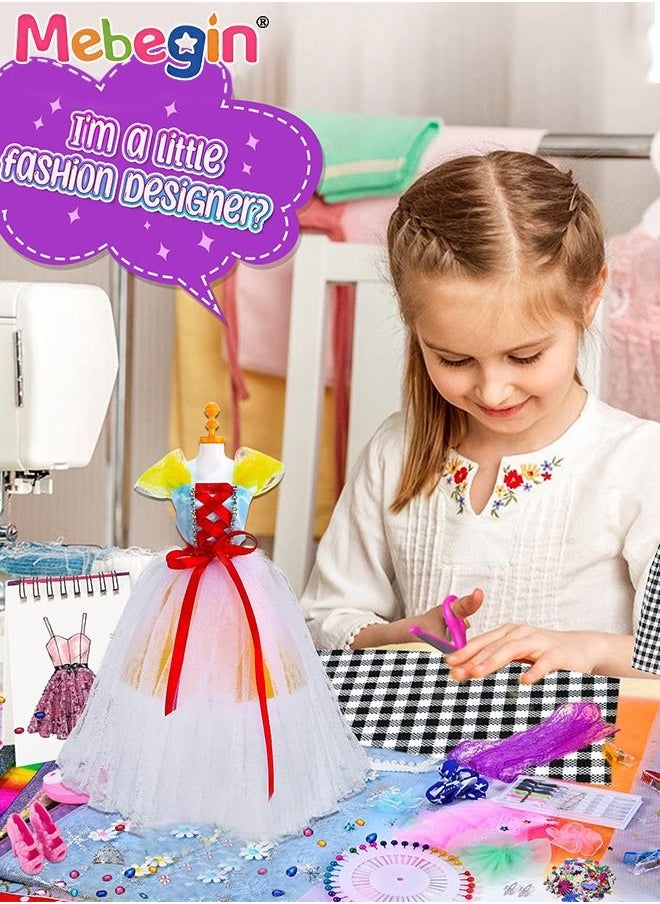 MEBEGIN 448 Pcs Fashion Designer Kits for Girls Kids Creativity DIY Arts Crafts Design Kit with 2 Mannequins 24 Farbics Learning Toys Doll Clothes Making Sewing Kit for Kids Birthday Girls Gift  - Image 5
