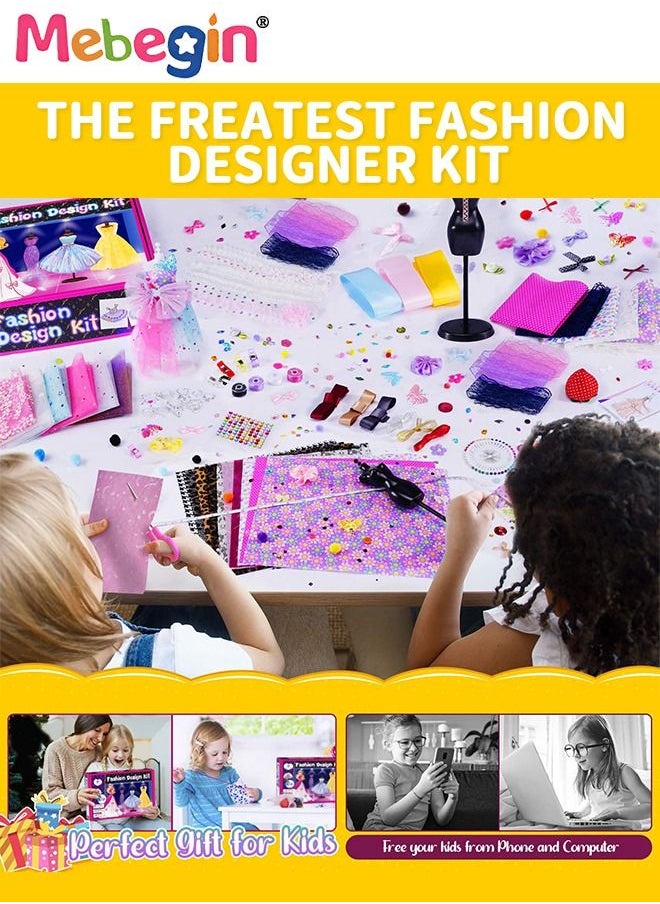 MEBEGIN 448 Pcs Fashion Designer Kits for Girls Kids Creativity DIY Arts Crafts Design Kit with 2 Mannequins 24 Farbics Learning Toys Doll Clothes Making Sewing Kit for Kids Birthday Girls Gift  - Image 4