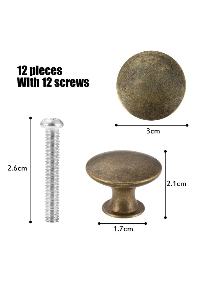 Fasola 12 Pcs Cabinet Knobs, 30mm Round Mushroom Drawer Pulls with Screws, Zinc Alloy Vintage Furniture Knobs, Decorative Antique Style Cupboard Handles for Kitchen Wardrobe Dresser and Bathroom, Durable Door Handles Hardware for Home Renovation (Antique Bronze) - Image 2