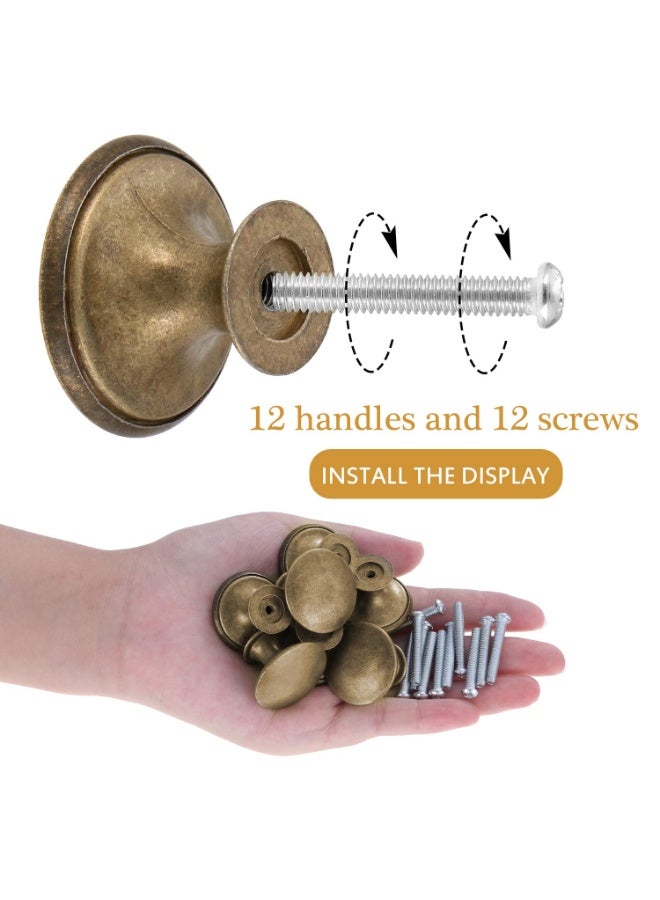 Fasola 12 Pcs Cabinet Knobs, 30mm Round Mushroom Drawer Pulls with Screws, Zinc Alloy Vintage Furniture Knobs, Decorative Antique Style Cupboard Handles for Kitchen Wardrobe Dresser and Bathroom, Durable Door Handles Hardware for Home Renovation (Antique Bronze) - Image 3